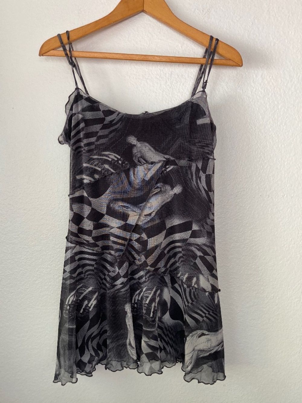 Urban Outfitters Moxie Mini Mesh Slip Dress sz Large Black Sheer Artsy